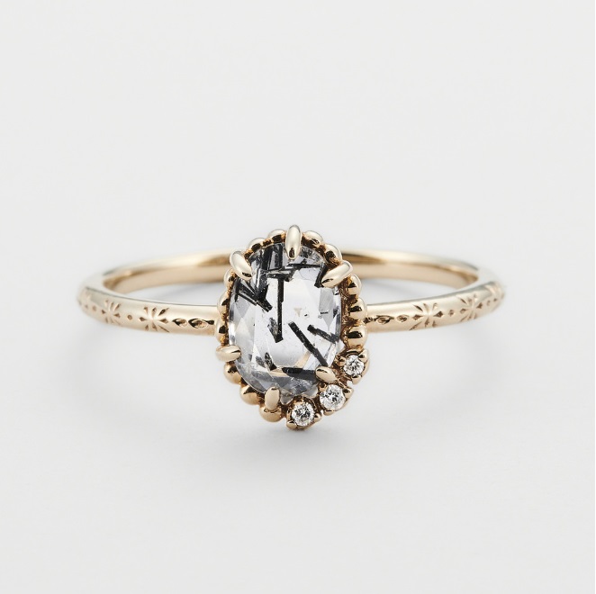 925 Sterling Silver Salt And Pepper Gem Stone Ring